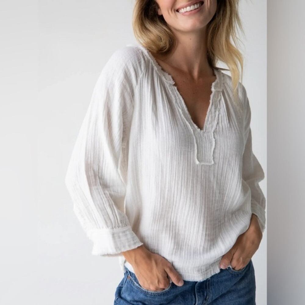 Natural Life NWT Robyn White Cotton Gauze Boho Peasant Top | S